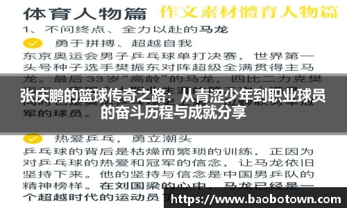 张庆鹏的篮球传奇之路：从青涩少年到职业球员的奋斗历程与成就分享